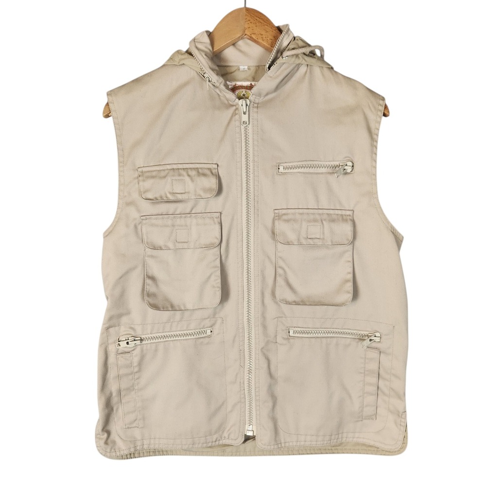 Banana Republic Safari Vest Men's  S Tan Vintage Hooded Multi-Pocket Utility
